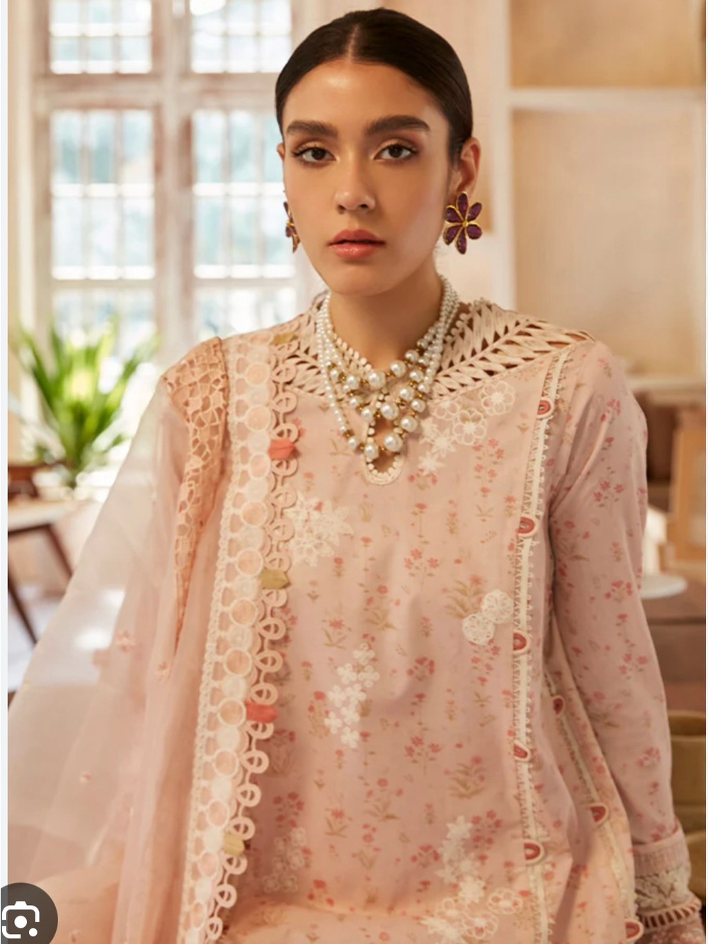 Blush Pink Long Sleeve Maxi Dress with Lace Details - Picture 4 of 4
